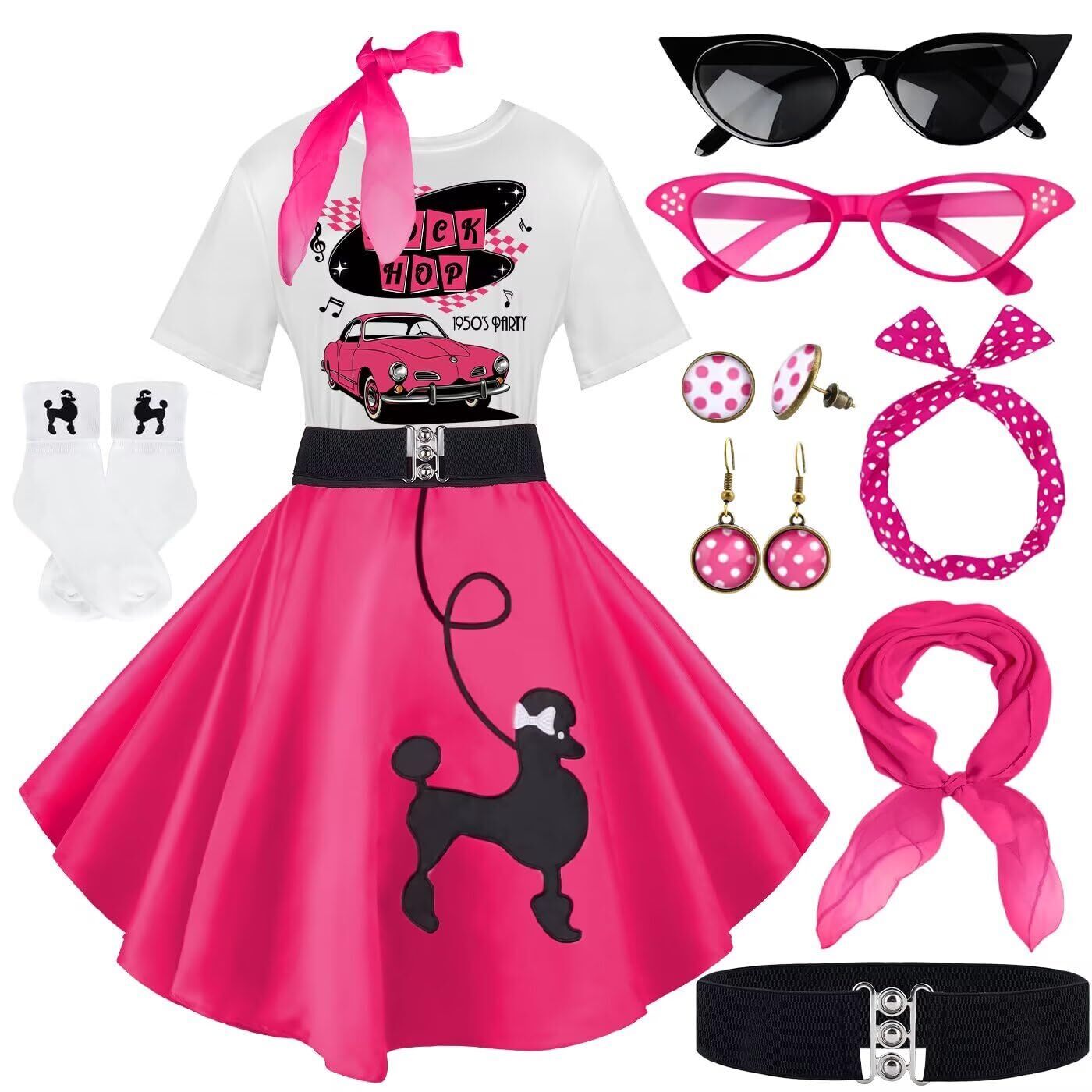 5234 10pcs Sock Hop Outfits Costume Women 1950s Poodle Skirts